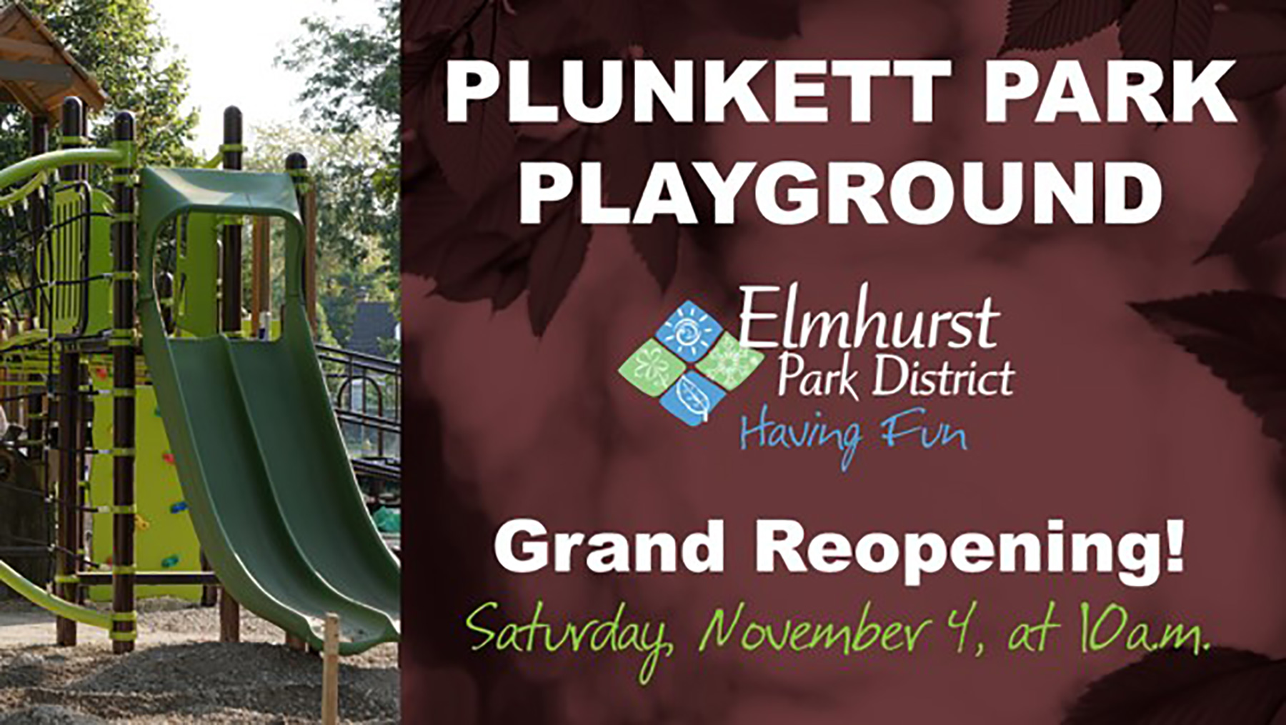 Plunkett Park Playground Grand Reopening Set for November 4 Elmhurst