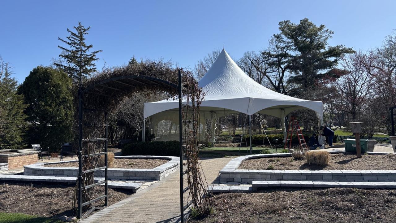 wedding tent is up in mid April ready for special events