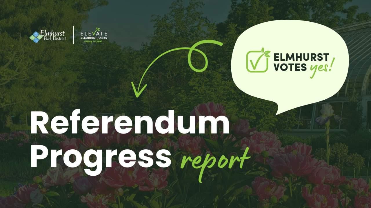 Referendum Progress Report with a checkbox next to text Elmhurst Votes Yes